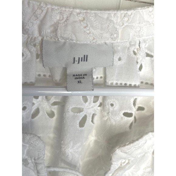J. Jill Women's White Cotton Embroidered Eyelet Peasant Top Sz XL Coquette Boho - Picture 9 of 11